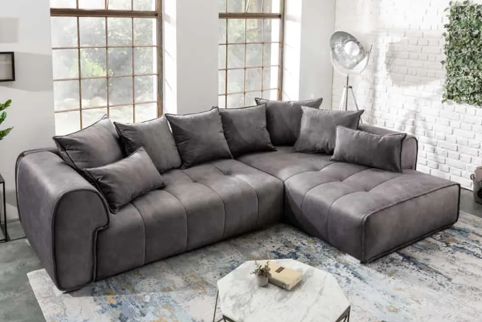 Modernes XXL Ecksofa CLAN 320cm anthrazit Samt Bigsofa inkl. Kissen