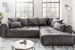 Modernes XXL Ecksofa CLAN 320cm anthrazit Samt Bigsofa inkl. Kissen