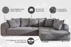 Modernes XXL Ecksofa DECADENCIA 320cm silbergrau Samt Bigsofa inkl. Kissen