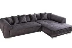 Modernes XXL Ecksofa DECADENCIA 320cm dunkelgrau Samt Bigsofa inkl. Kissen