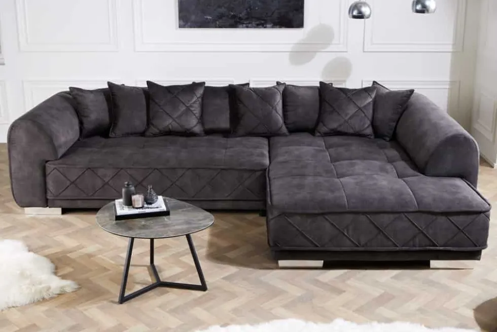 Modernes XXL Ecksofa DECADENCIA 320cm dunkelgrau Samt Bigsofa inkl. Kissen
