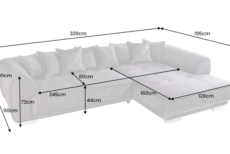 Modernes XXL Ecksofa DECADENCIA 320cm dunkelgrau Samt Bigsofa inkl. Kissen