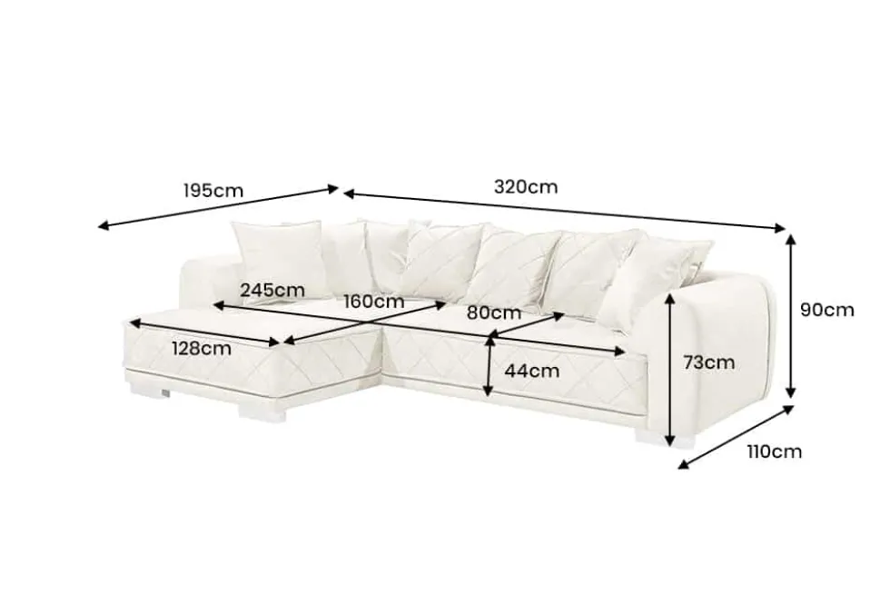 Modernes XXL Ecksofa DECADENCIA 320cm beige Samt Bigsofa inkl. Kissen
