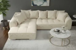 Modernes XXL Ecksofa DECADENCIA 320cm beige Samt Bigsofa inkl. Kissen