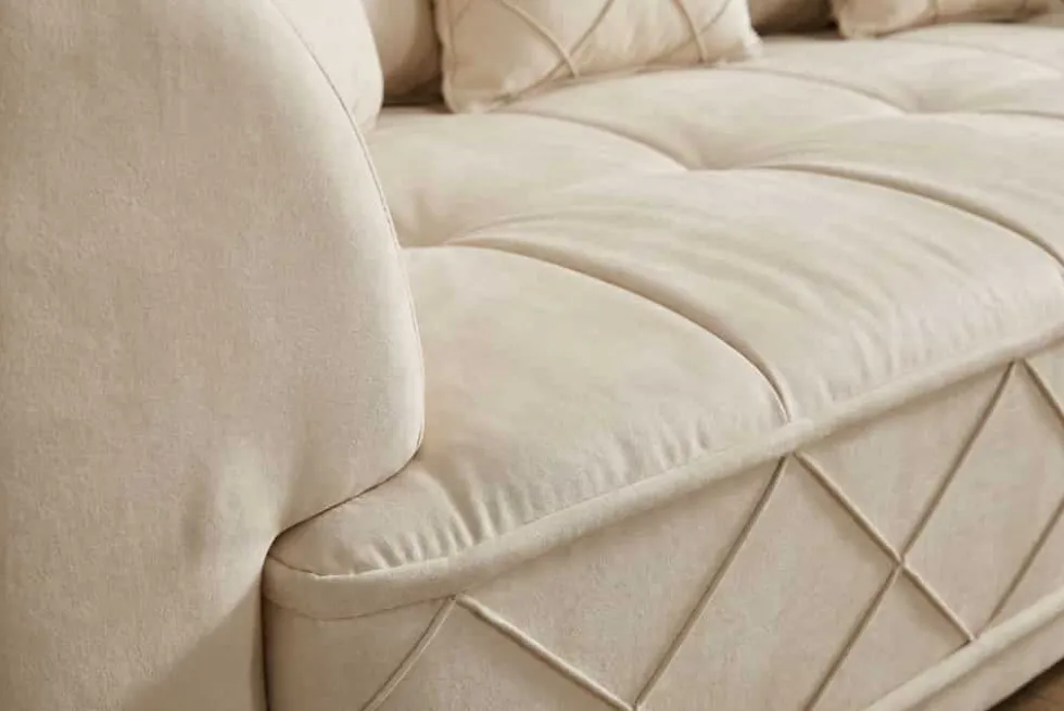 Modernes XXL Ecksofa DECADENCIA 320cm beige Samt Bigsofa inkl. Kissen