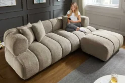 Modernes XXL Sofa ADLON 255cm champagner greige Bouclé Bigsofa Federkern inkl. Kissen