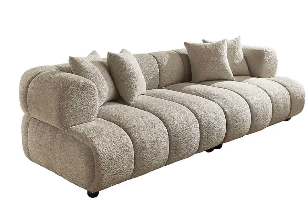 Modernes XXL Sofa ADLON 255cm champagner greige Bouclé Bigsofa Federkern inkl. Kissen