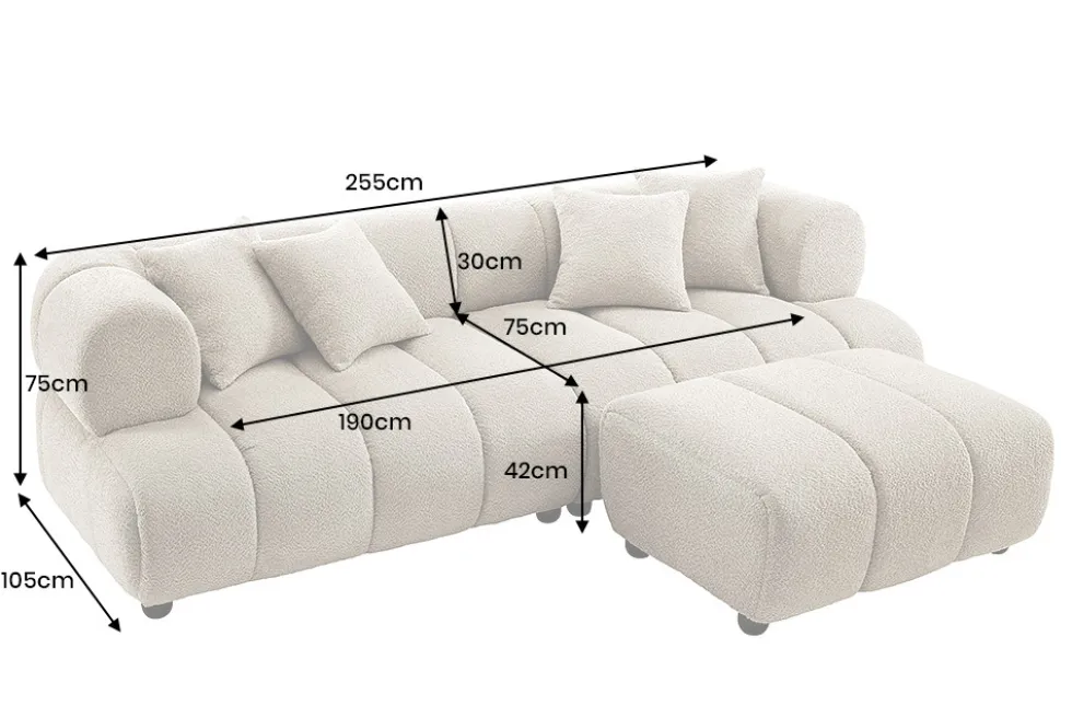 Modernes XXL Sofa ADLON 255cm champagner greige Bouclé Bigsofa Federkern inkl. Kissen