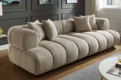 Modernes XXL Sofa ADLON 255cm champagner greige Bouclé Bigsofa Federkern inkl. Kissen