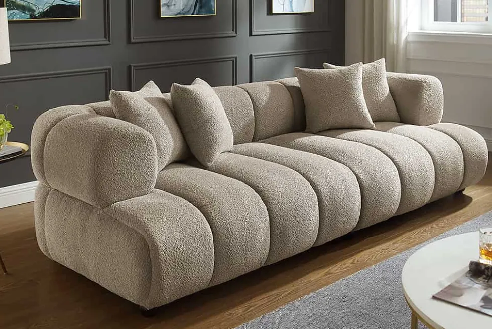 Modernes XXL Sofa ADLON 255cm champagner greige Bouclé Bigsofa Federkern inkl. Kissen