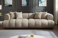 Modernes XXL Sofa ADLON 255cm champagner greige Bouclé Bigsofa Federkern inkl. Kissen