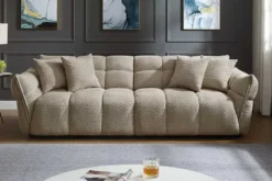 Modernes XXL Sofa CLOUD 260cm champagner greige Bouclé Bigsofa Federkern inkl. Kissen