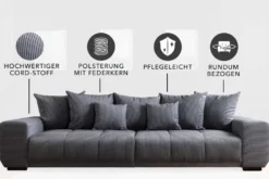 Modernes XXL Sofa ELEGANCIA 285cm anthrazit Cord inklusive Kissen Bigsofa