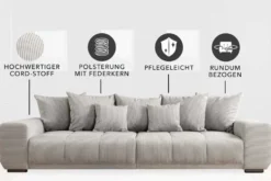 Modernes XXL Sofa ELEGANCIA 285cm champagner beige Cord inklusive Kissen Bigsofa
