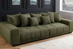 Modernes XXL Sofa ELEGANCIA 285cm grün Cord Federkern inklusive Kissen Bigsofa
