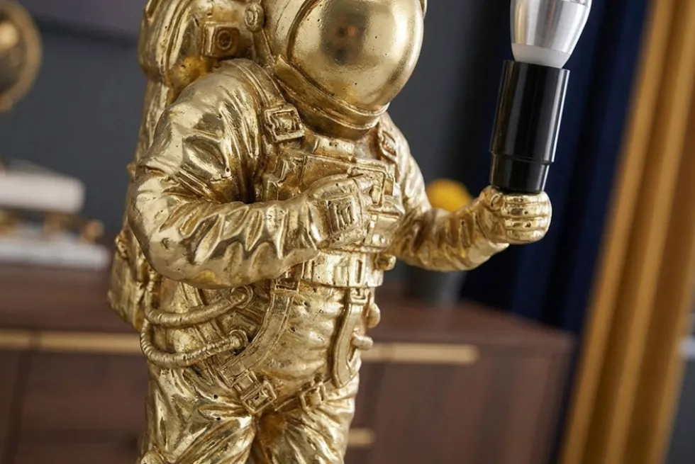 Moderne Tischlampe ASTRONAUT 40cm gold Skulptur handmade