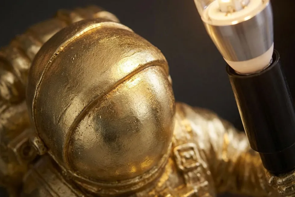 Moderne Tischlampe ASTRONAUT 40cm gold Skulptur handmade