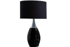 Moderne Tischlampe CARLA 60cm schwarz silber mit Leinenschirm