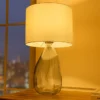 Moderne Tischlampe CLASSIC 60cm transparent recyceltes Glas weiß Stoffschirm