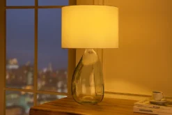Moderne Tischlampe CLASSIC 60cm transparent recyceltes Glas weiß Stoffschirm
