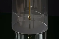 Moderne Tischlampe CLASSICO 50cm transparent Glas weiß gold Leinenschirm