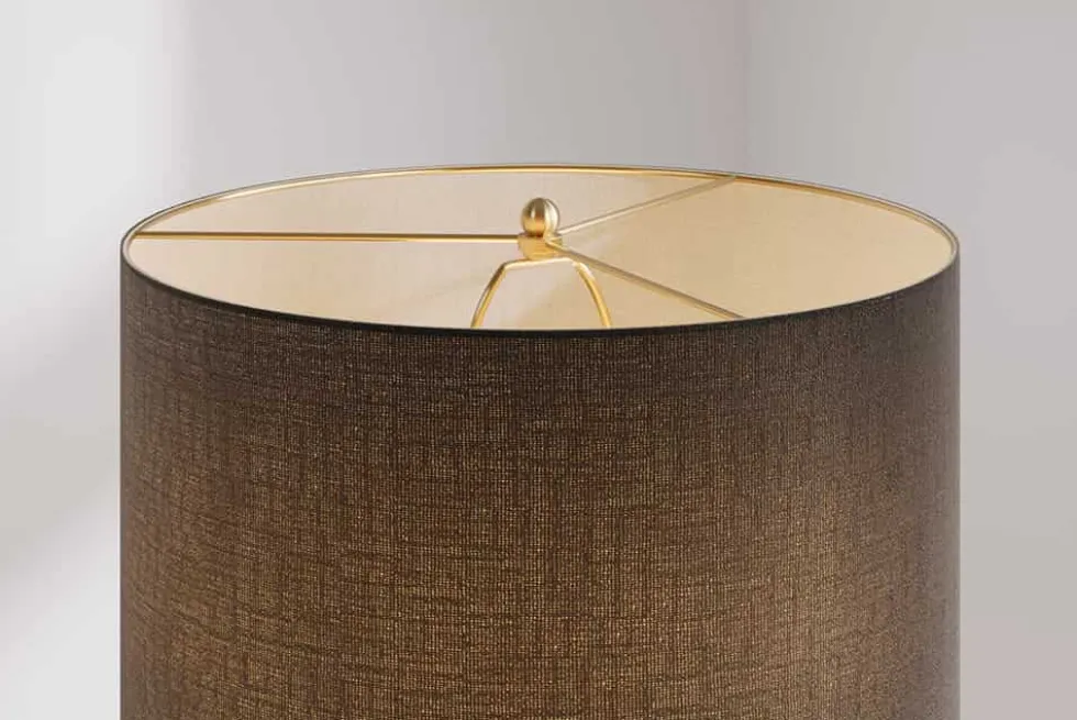 Moderne Tischlampe ELEGANCIA 70cm schwarz gold Keramik rund Stoffschirm