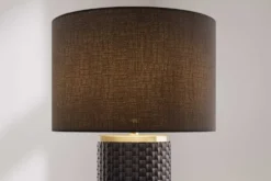 Moderne Tischlampe ELEGANCIA 70cm schwarz gold Keramik rund Stoffschirm