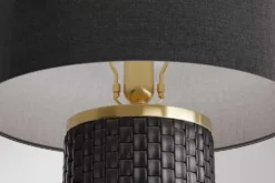 Moderne Tischlampe ELEGANCIA 70cm schwarz gold Keramik rund Stoffschirm