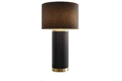 Moderne Tischlampe ELEGANCIA 70cm schwarz gold Keramik rund Stoffschirm