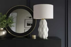 Moderne Tischlampe ELEGANCIA 65cm weiß gold Keramik weißer Leinenschirm
