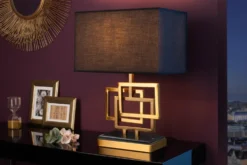 Moderne Tischleuchte ATLANTIS 56cm gold Stoffschirm schwarz Marmor Lampe