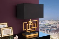 Moderne Tischleuchte ATLANTIS 56cm gold Stoffschirm schwarz Marmor Lampe