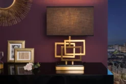 Moderne Tischleuchte ATLANTIS 56cm gold Stoffschirm schwarz Marmor Lampe