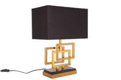 Moderne Tischleuchte ATLANTIS 56cm gold Stoffschirm schwarz Marmor Lampe