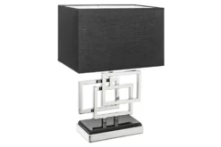 Moderne Tischleuchte ATLANTIS 56cm silber Stoffschirm schwarz Marmor Lampe