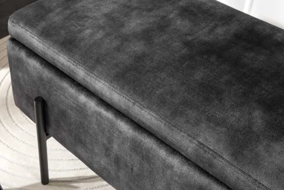 Moderne Truhenbank LOFT 100cm grau Samt Sitzbank mit Stauraum gespolstert schwarz Metall