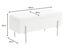 Moderne Truhenbank LOFT 100cm weiß Bouclé Sitzbank mit Stauraum gepolstert schwarz Metall