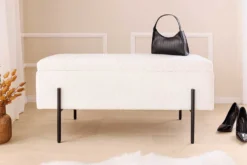 Moderne Truhenbank LOFT 100cm weiß Bouclé Sitzbank mit Stauraum gepolstert schwarz Metall