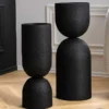 Moderne Vase SANDGLASS L 55cm schwarz Eisen handmade beidseitig nutzbar