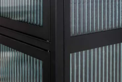 Moderne Vitrine AMSTERDAM 180cm schwarz gold Riffelglas Metall Highboard Schrank