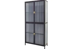 Moderne Vitrine AMSTERDAM 180cm schwarz gold Riffelglas Metall Highboard Schrank