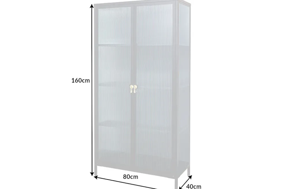 Moderne Vitrine AMSTERDAM 160cm schwarz gold Riffelglas Metall Highboard Schrank
