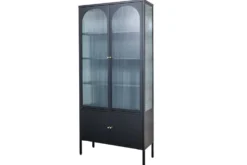 Moderne Vitrine PARIS 180cm schwarz gold Riffelglas Metall Highboard Schrank