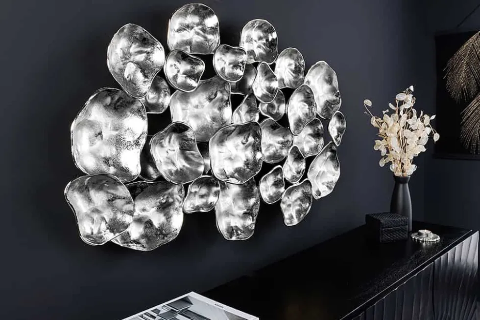 Moderne Wanddekoration VARIATION 105cm silber Metall handmade