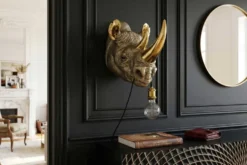 Moderne Wandlampe RHINO 40cm gold Nashorn-Skulptur handmade