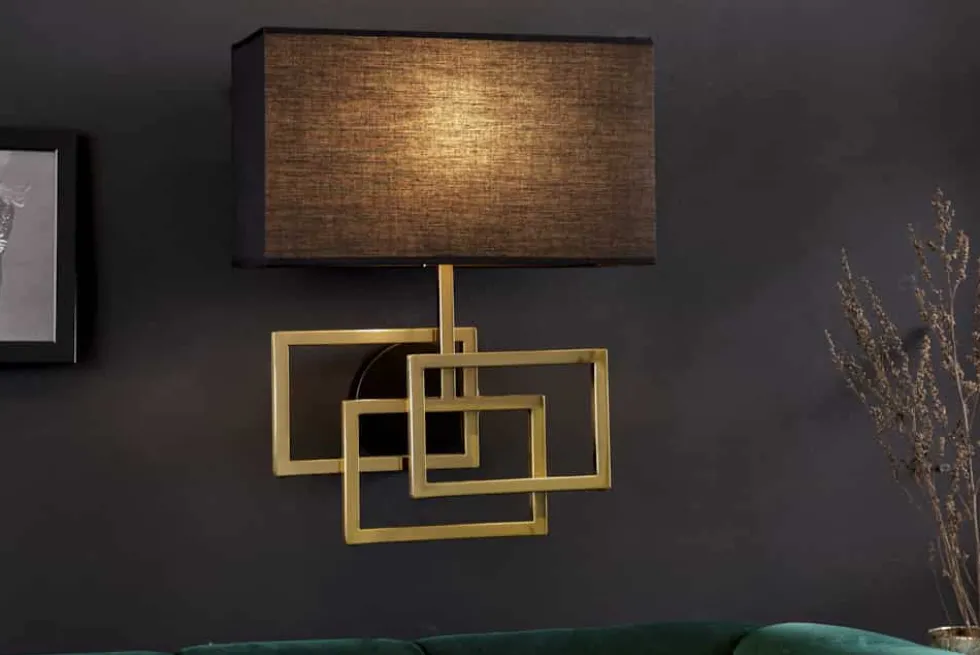 Moderne Wandleuchte ATLANTIS 44cm gold Stoffschirm schwarz Lampe