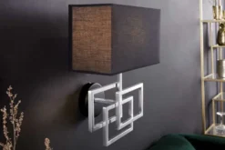 Moderne Wandleuchte ATLANTIS 44cm silber Stoffschirm schwarz Lampe