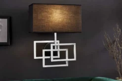 Moderne Wandleuchte ATLANTIS 44cm silber Stoffschirm schwarz Lampe