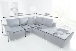 Moderne Wohnlandschaft KENT 220cm anthrazit Ecksofa Federkern inkl. Hocker und Kissen