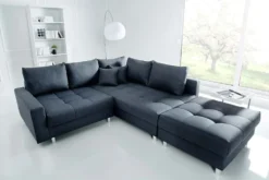 Moderne Wohnlandschaft KENT 220cm anthrazit Ecksofa Federkern inkl. Hocker und Kissen